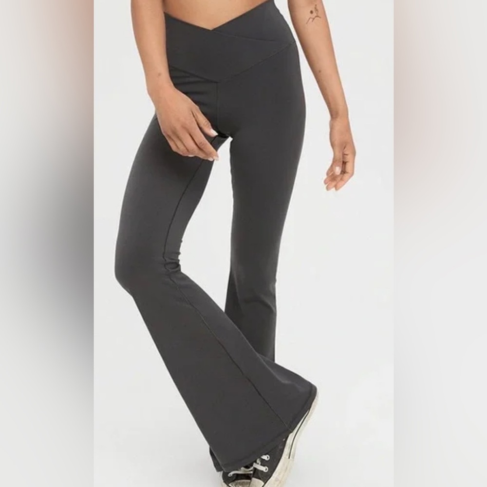 Aerie Gray Flared cross waist leggings
